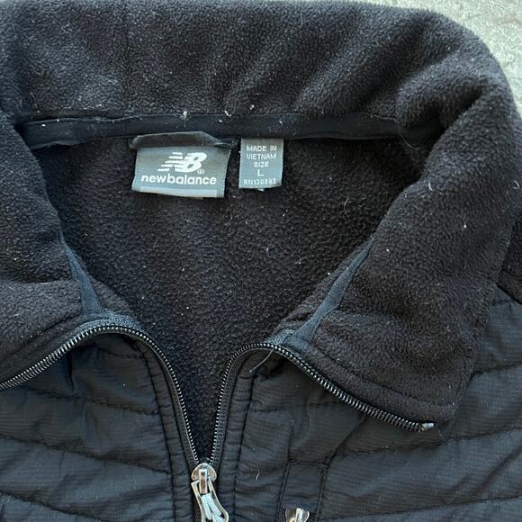 New Balance Hybrid Fleece Puffer Jacket Large Black Full Zip Core Warmth Coat - Picture 6 of 7